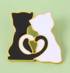 Black and White Cat Heart Pin