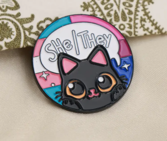 Cute Black Cat She/They Pin