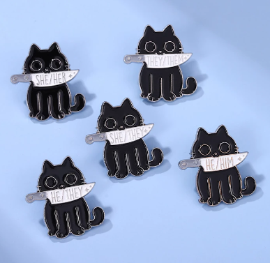 Kitty With a Knife Pronoun Pin