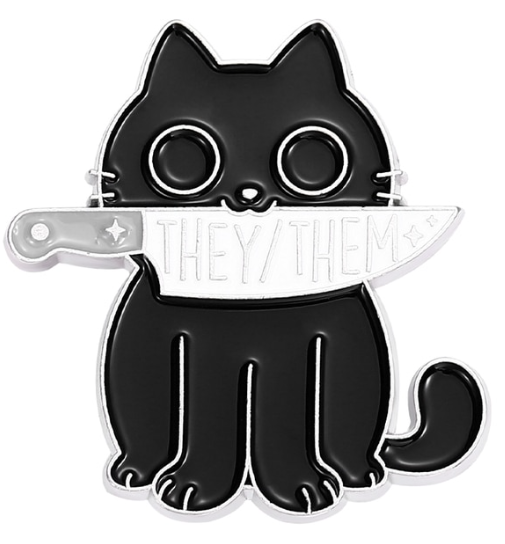 Kitty With a Knife Pronoun Pin