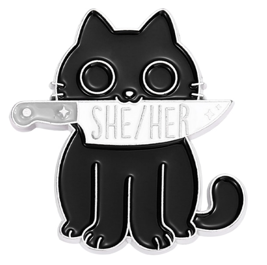 Kitty With a Knife Pronoun Pin