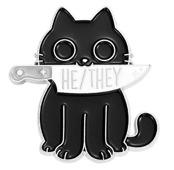 Kitty With a Knife Pronoun Pin
