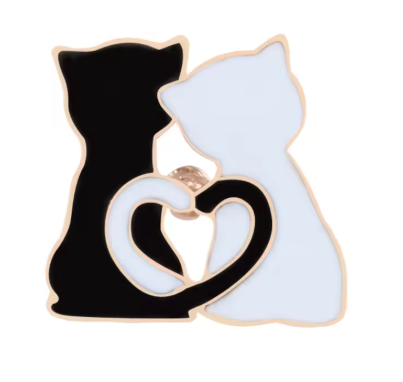 Black and White Cat Heart Pin