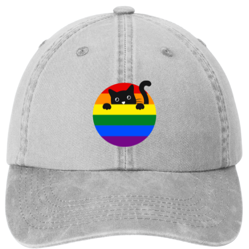 Garment washed Dad Hat - Rainbow Cat Design