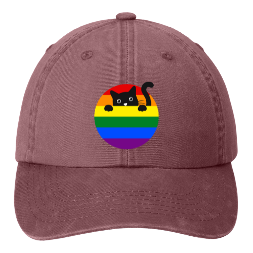 Garment washed Dad Hat - Rainbow Cat Design