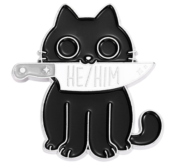 Kitty With a Knife Pronoun Pin